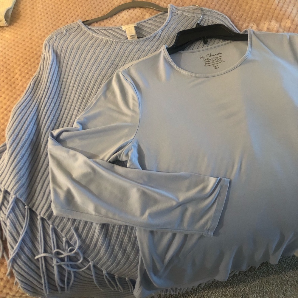 Chico’s Lite Blue Poncho and matching long sleeve shirt